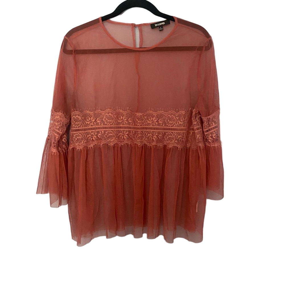 Ups and Downs Rose Pink Mesh Top Vintage-Inspired Dressy Lightweight Large